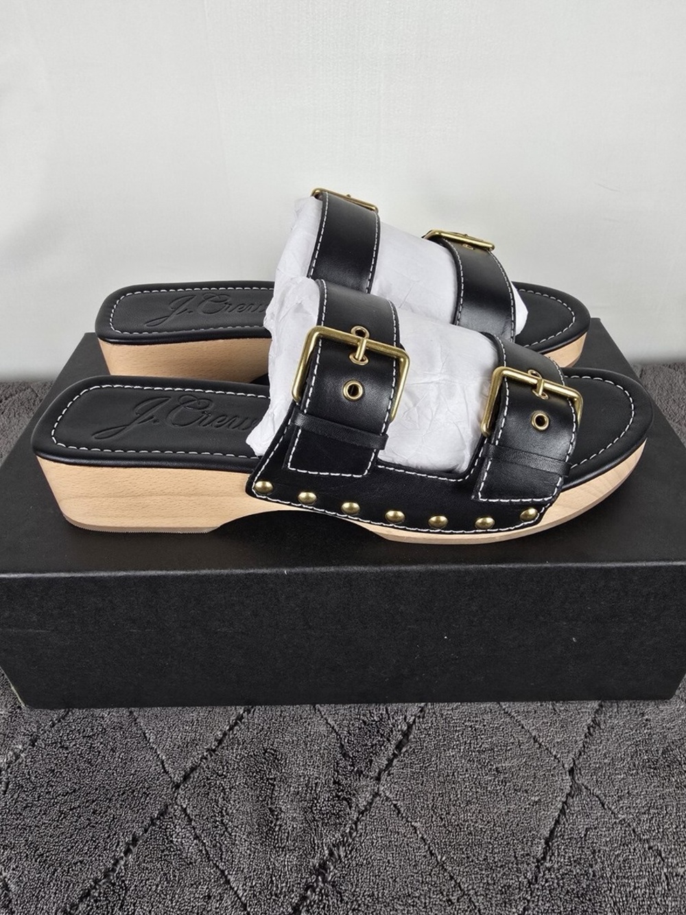 Black Buckle Stud Clog Sandals - J CREW - Picture 3 of 6